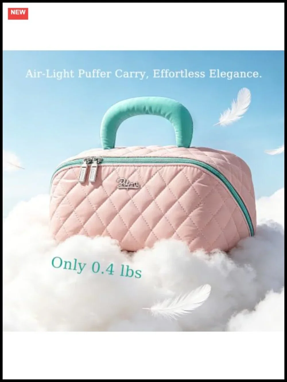 3-in-1 Quilted Puffer Makeup Bag, Waterproof Travel Cosmetic Organizer, 180°